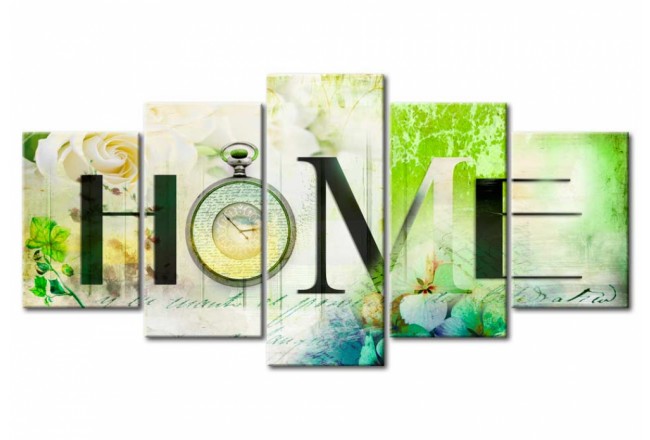 quadro vintage multipannello con scritta home colore pantone 2017 greenery