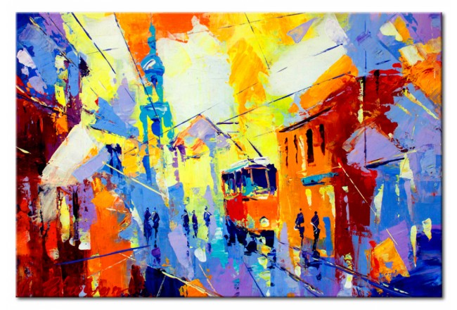 quadro dipinto a mano città colori