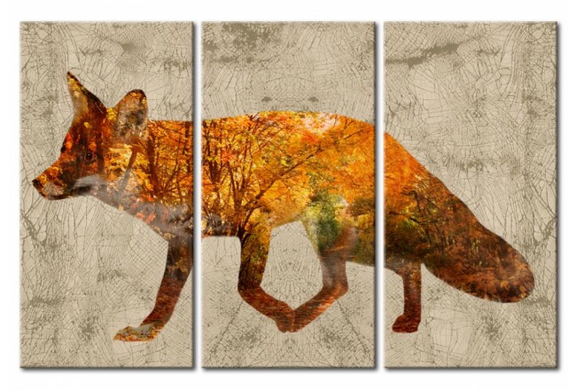 quadro multipannello moderno volpe bosco autunno