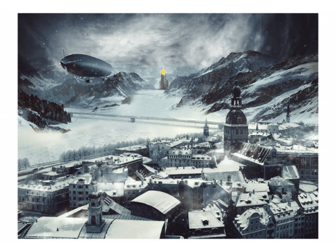 carta da parati inverno città montagne vista paesaggio