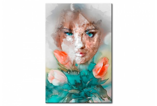 quadro su vetro acrilico donna fiori tulipani