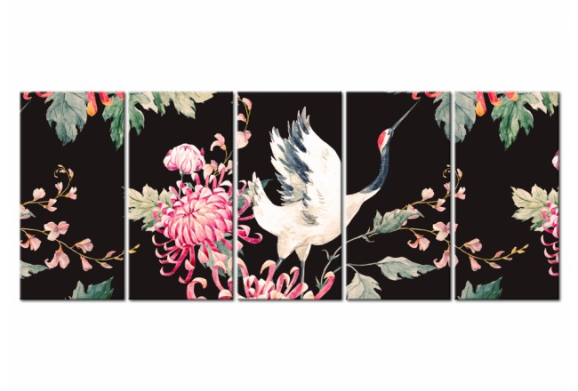quadro multipannello zen uccello fiori