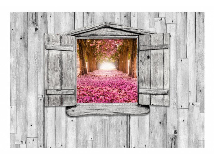 carta da parati finta finestra giardino vintage shabby chic