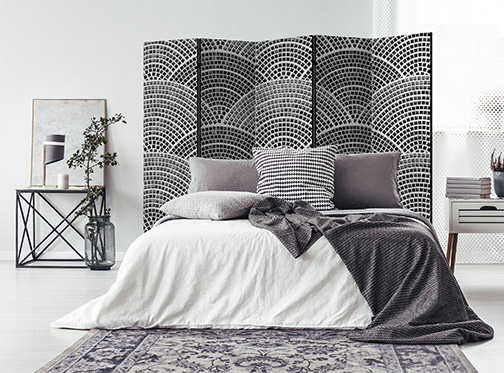 paravento dietro il letto geometria